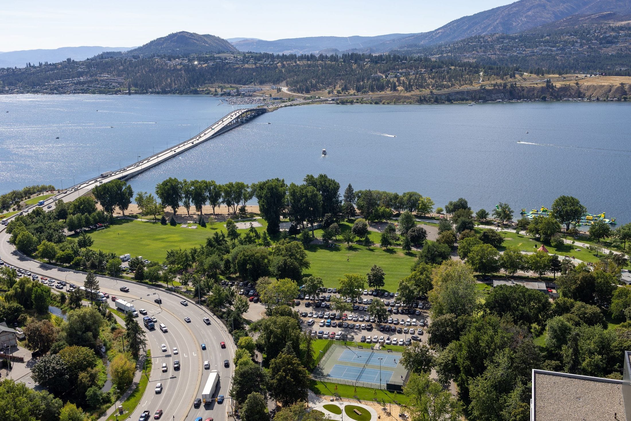 City Park, the beach, the bridge and the west side of the lake from the upper floors